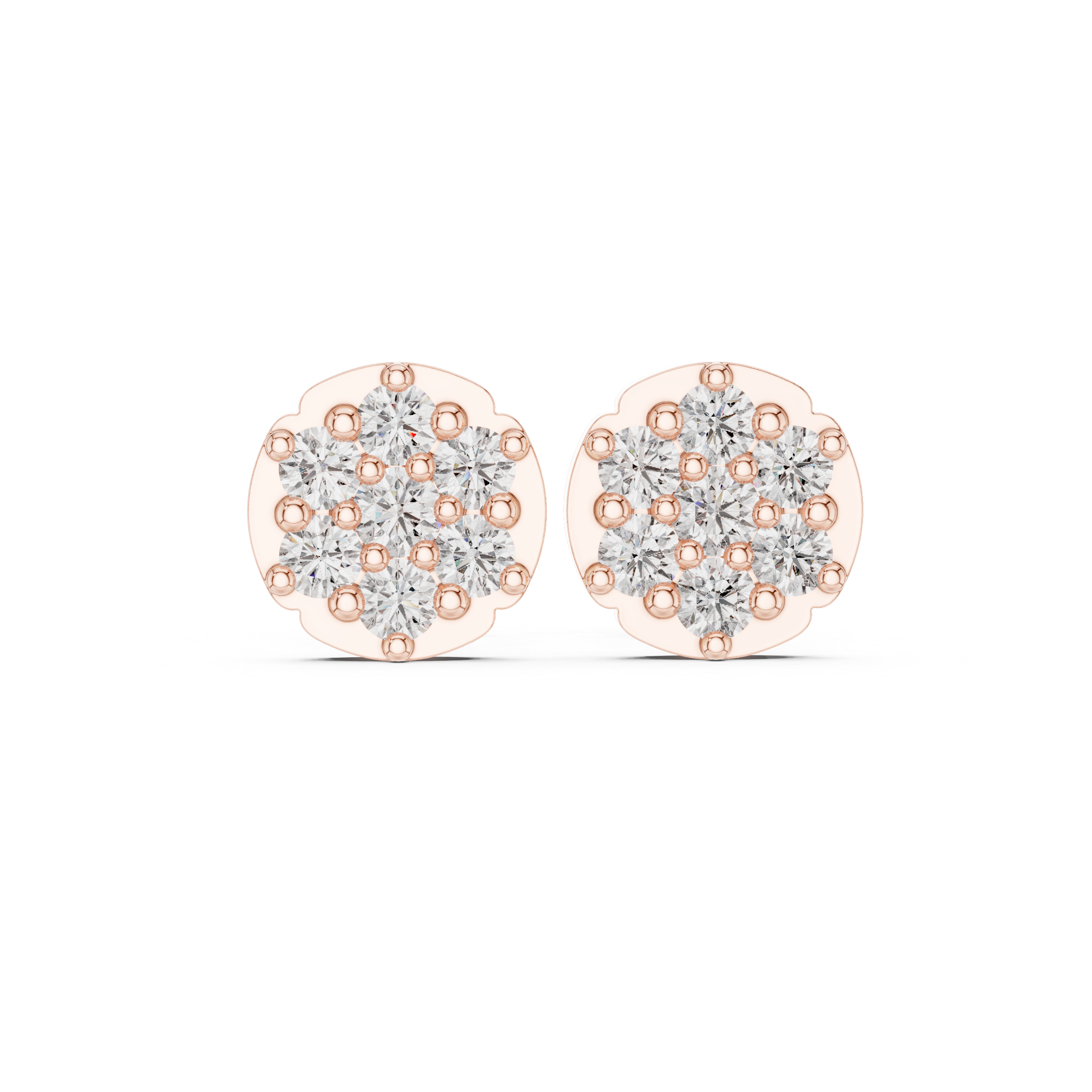 Rose Gold Floral Cluster Diamond Stud Earrings – Scalloped Halo Studs