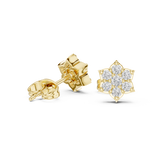 Rose Gold Floral Star Diamond Cluster Stud Earrings – Pointed Petal Halo Earrings
