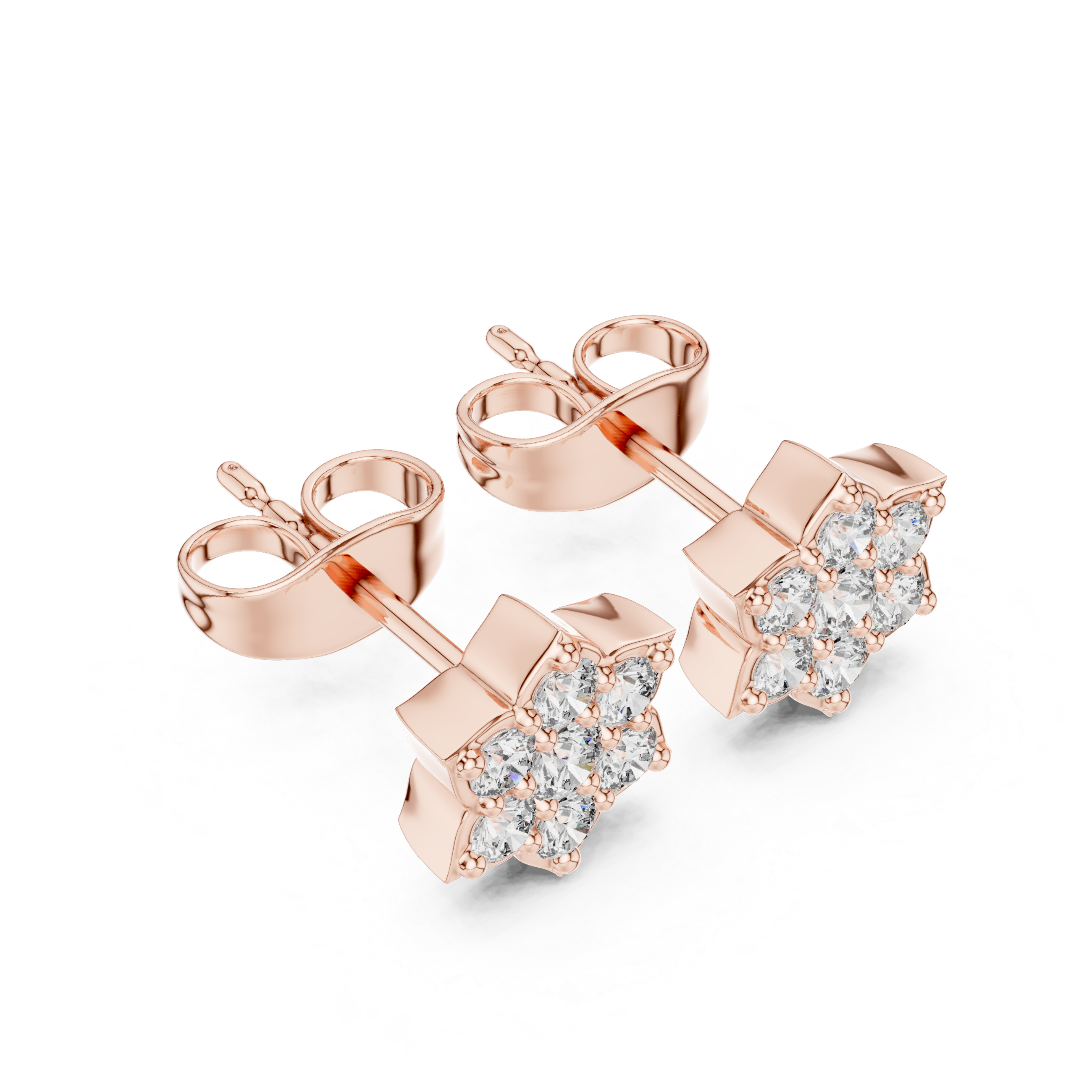 Rose Gold Floral Star Diamond Cluster Stud Earrings – Pointed Petal Halo Earrings