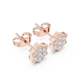 Rose Gold Floral Star Diamond Cluster Stud Earrings – Pointed Petal Halo Earrings