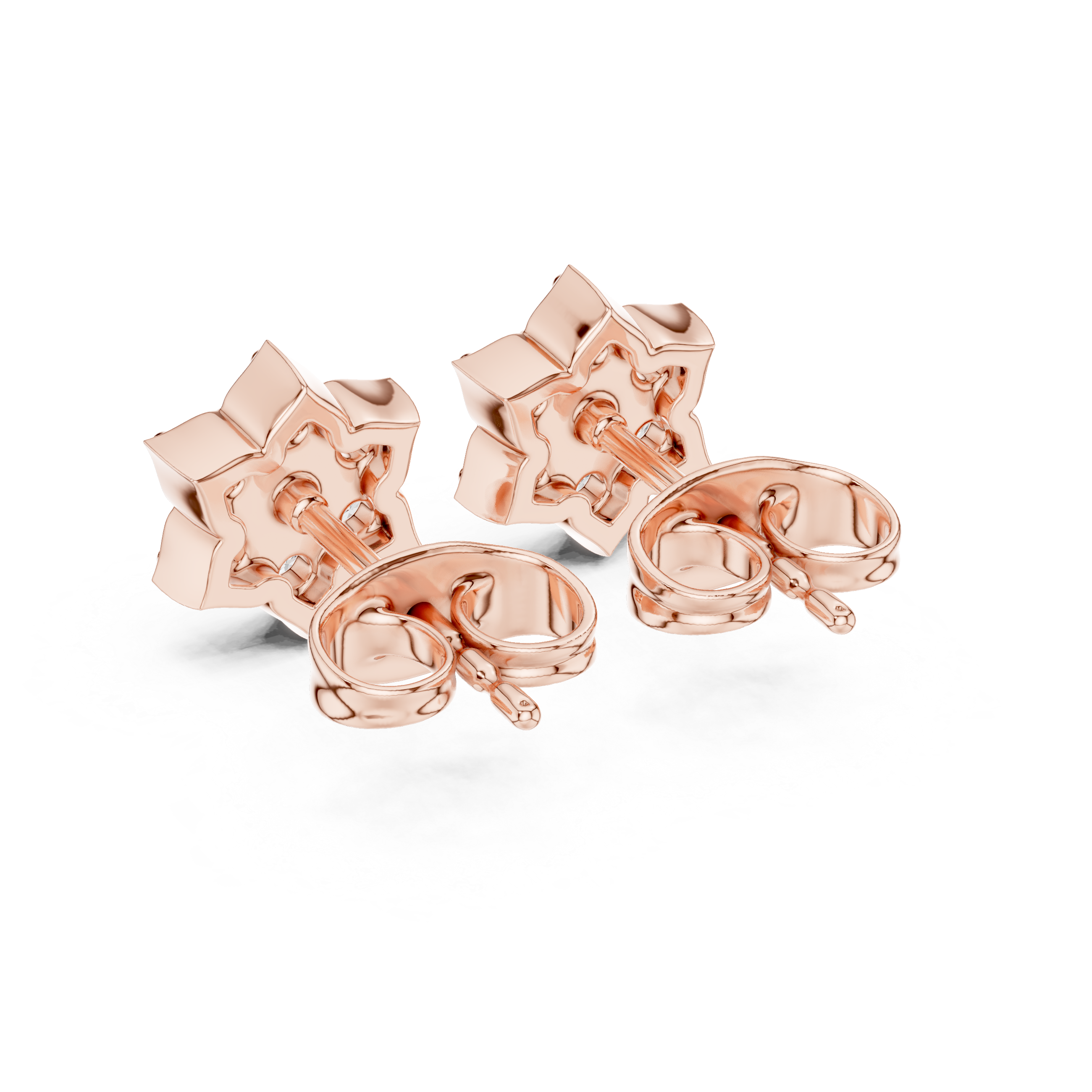 Rose Gold Floral Star Diamond Cluster Stud Earrings – Pointed Petal Halo Earrings