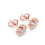 Rose Gold Four-Petal Floral Diamond Cluster Stud Earrings – Flower Studs