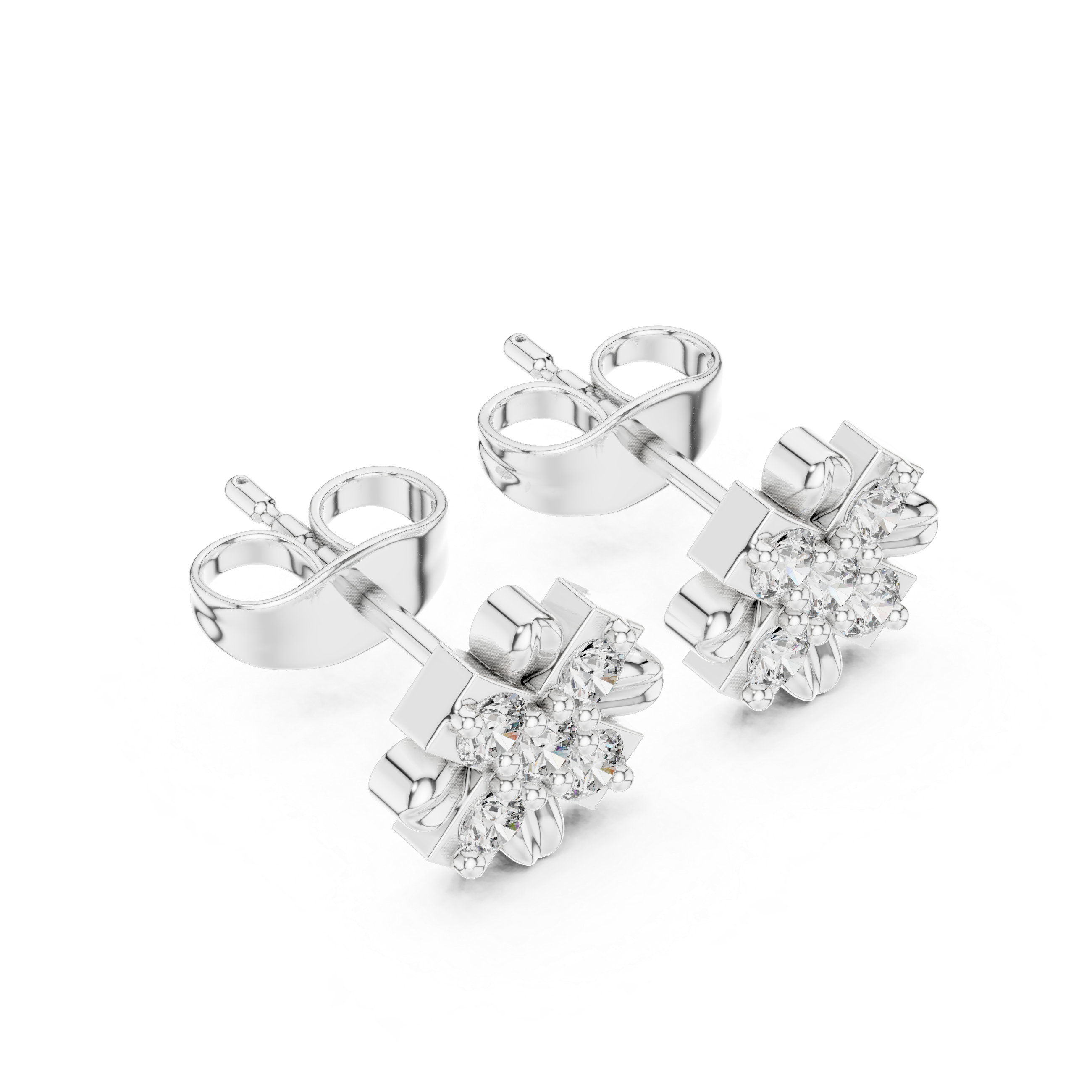 Rose Gold Four-Petal Floral Diamond Cluster Stud Earrings – Flower Studs