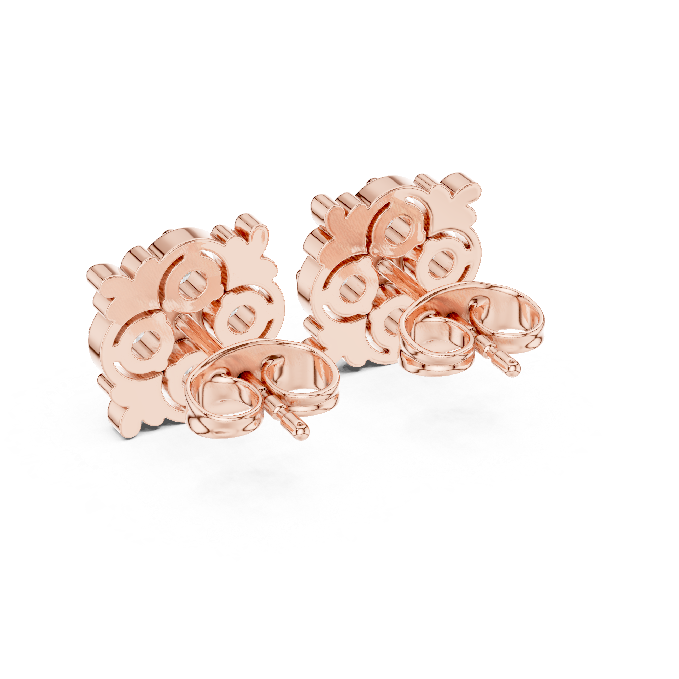 Rose Gold Vintage Filigree Clover Diamond Cluster Stud Earrings