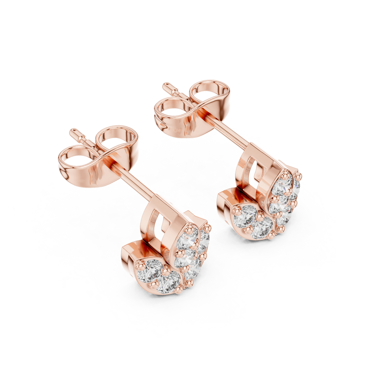 Rose Gold Curved C-Shape Diamond Cluster Stud Earrings