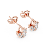 Rose Gold Curved C-Shape Diamond Cluster Stud Earrings