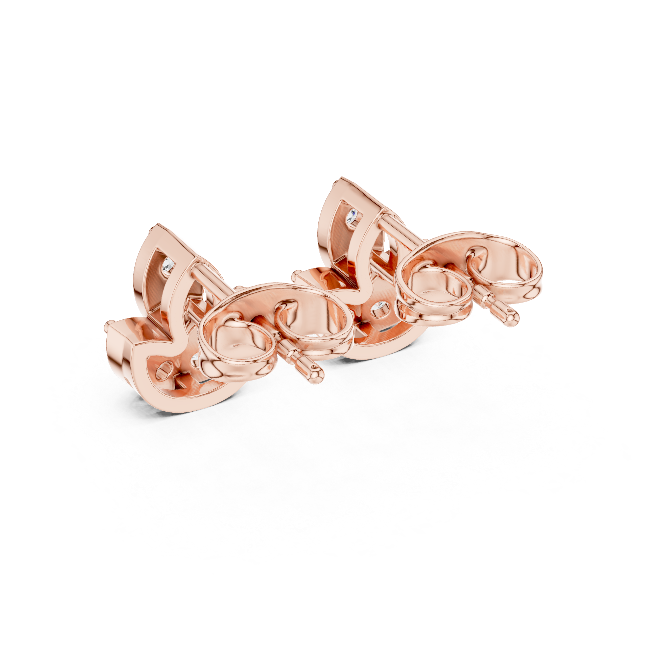 Rose Gold Curved C-Shape Diamond Cluster Stud Earrings