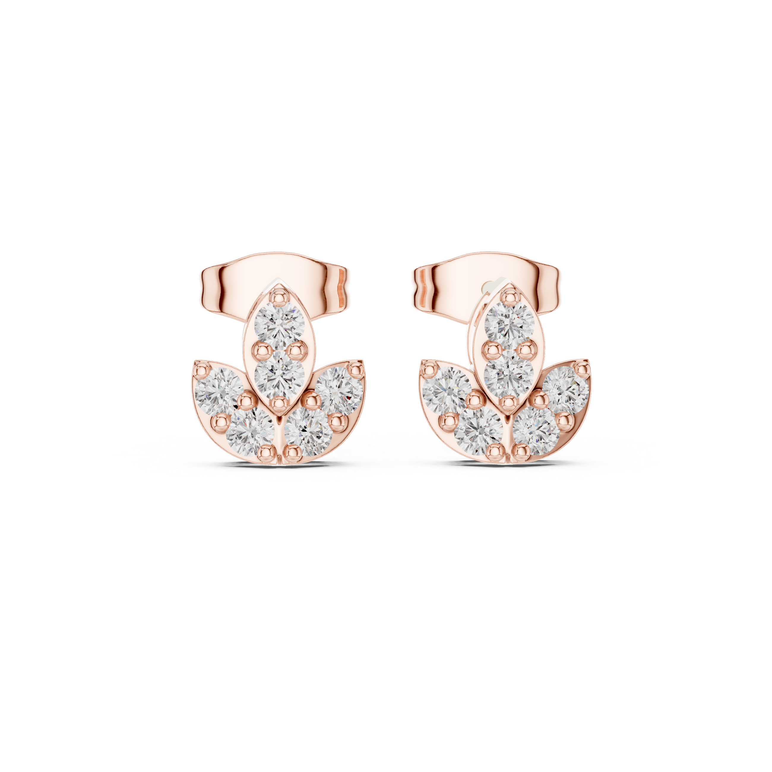 Rose Gold Curved C-Shape Diamond Cluster Stud Earrings