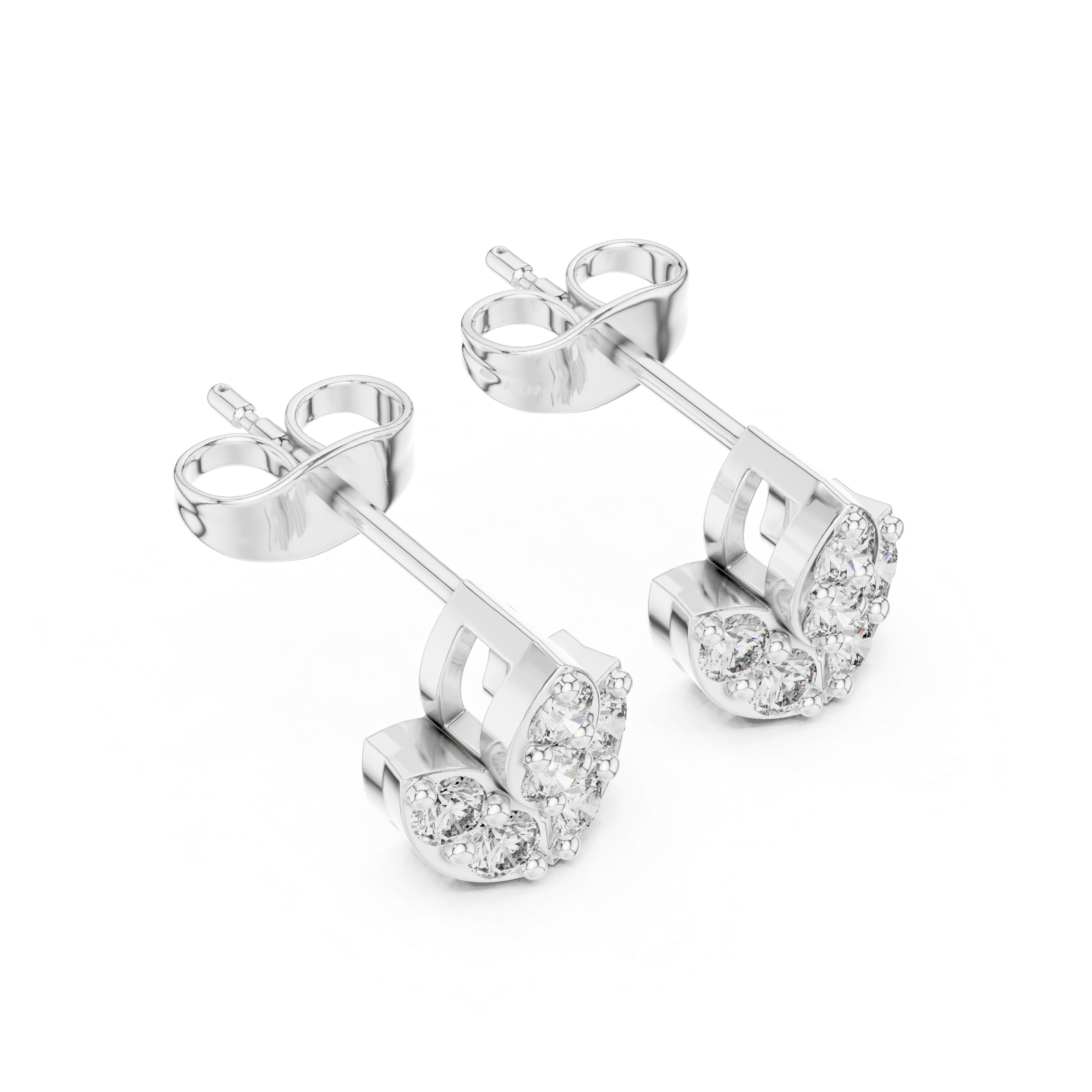 Rose Gold Curved C-Shape Diamond Cluster Stud Earrings