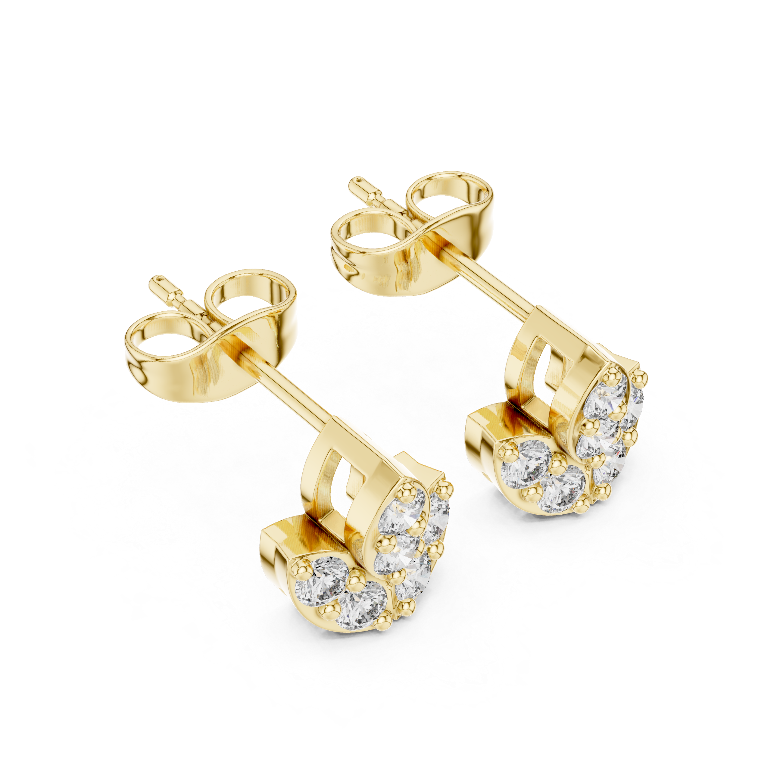 Rose Gold Curved C-Shape Diamond Cluster Stud Earrings