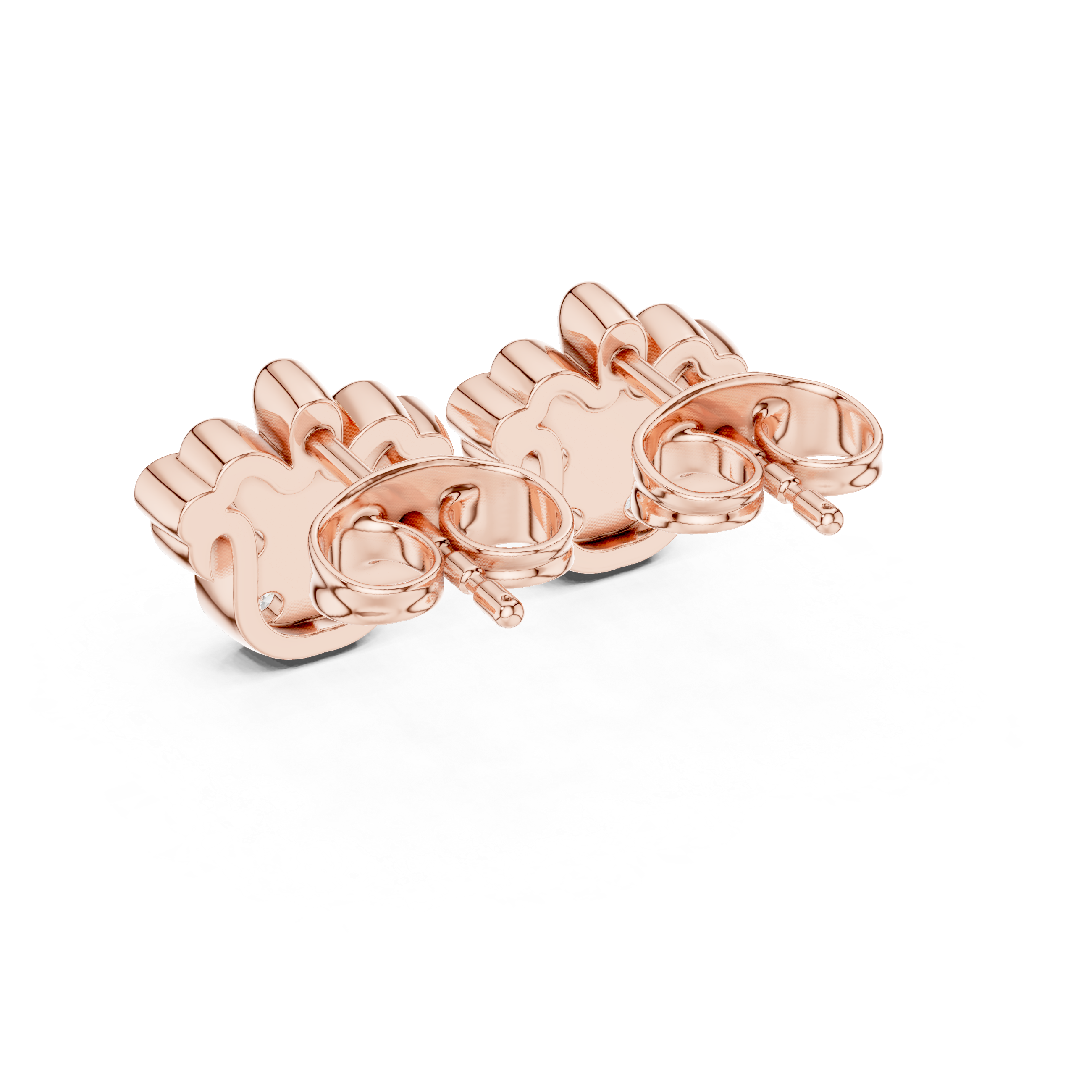 Rose Gold Butterfly Crown Diamond Cluster Stud Earrings