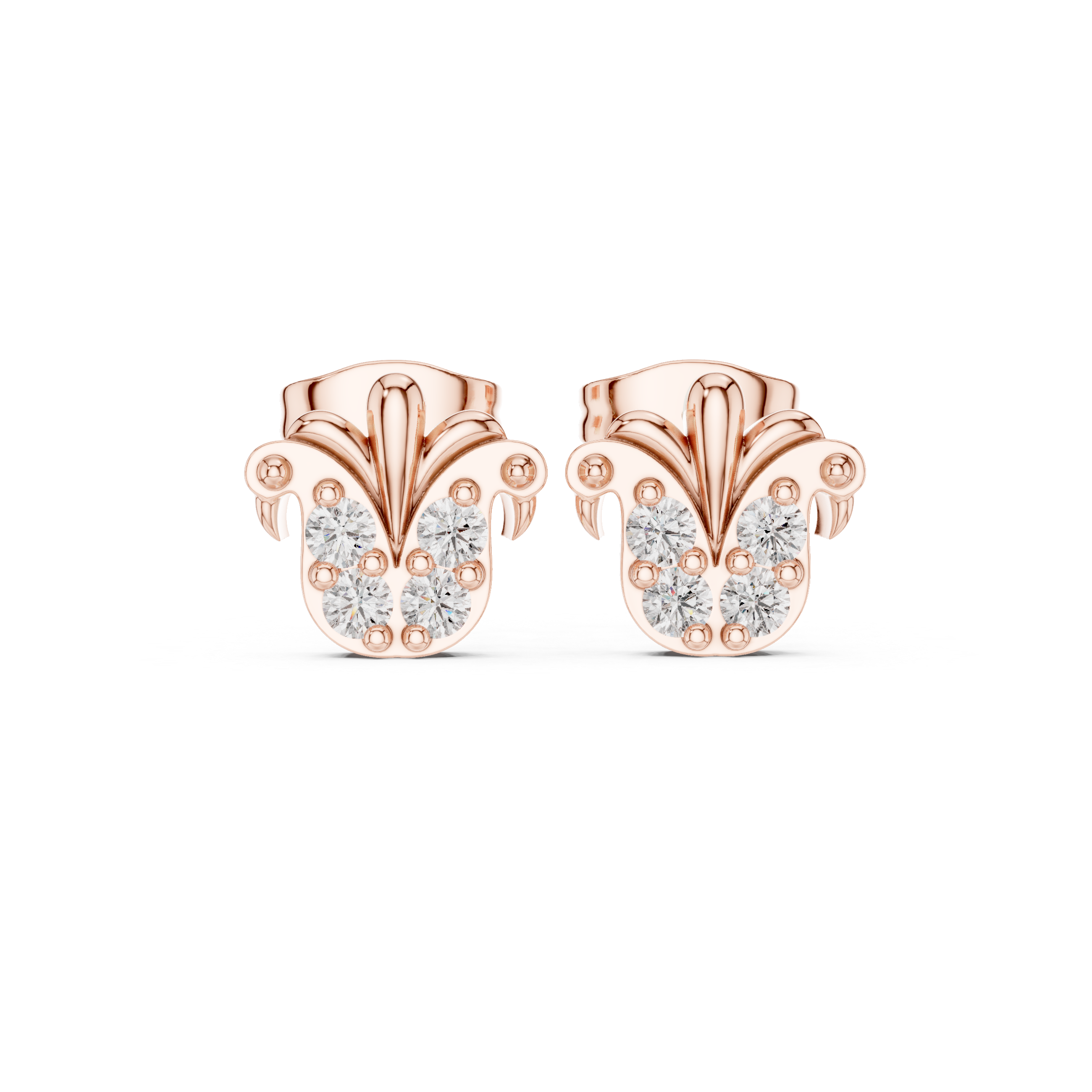 Rose Gold Butterfly Crown Diamond Cluster Stud Earrings