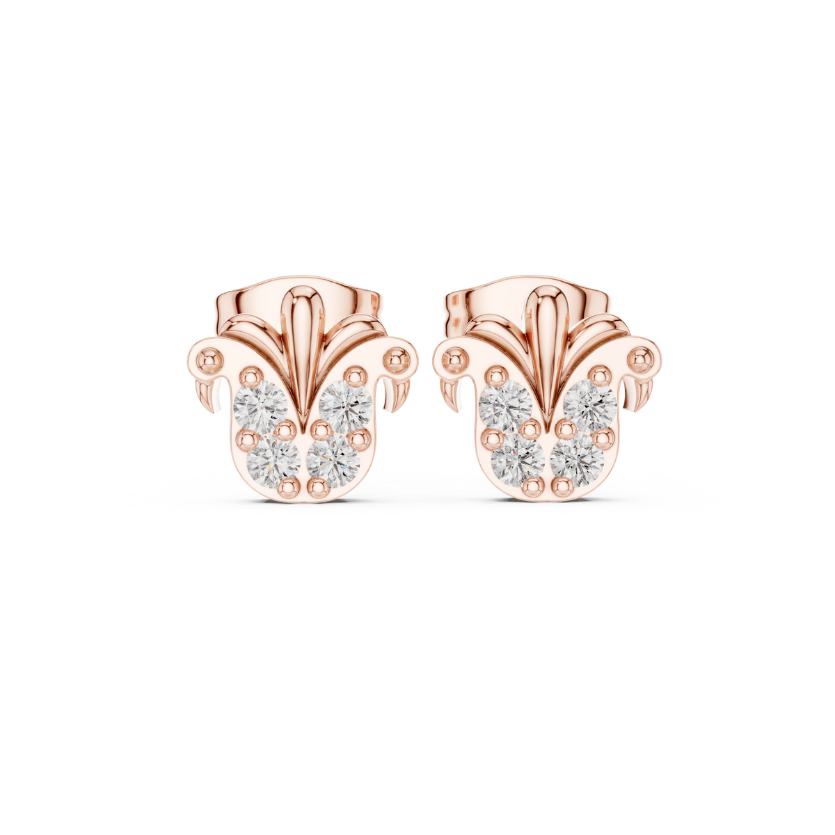 Rose Gold Butterfly Crown Diamond Cluster Stud Earrings