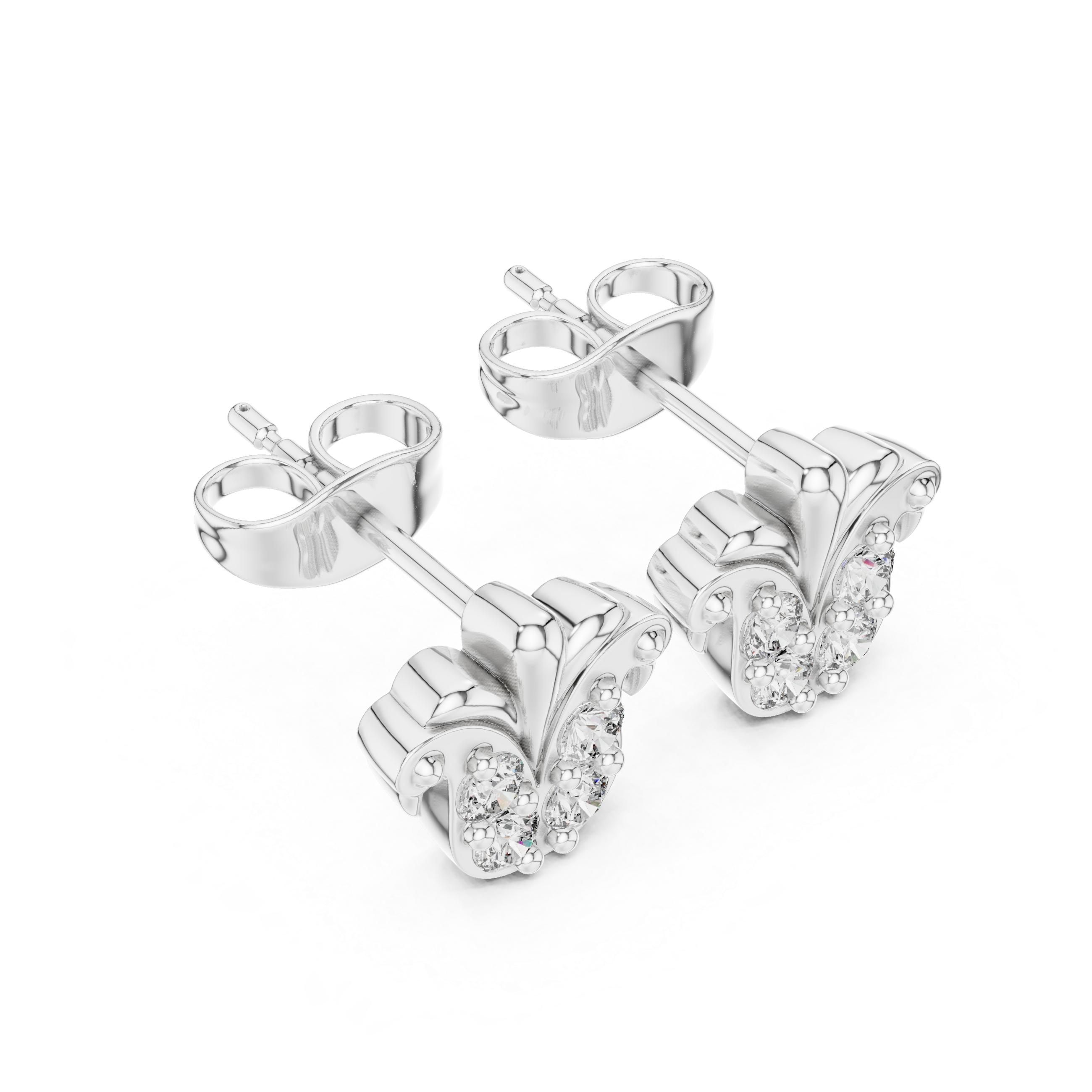 Rose Gold Butterfly Crown Diamond Cluster Stud Earrings