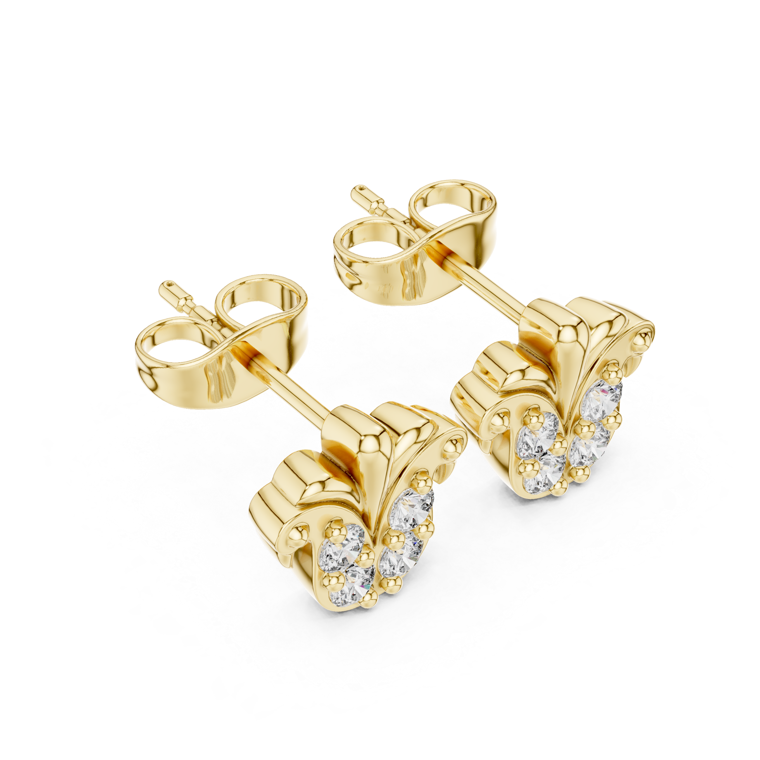 Rose Gold Butterfly Crown Diamond Cluster Stud Earrings