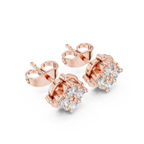Rose Gold Square Quad Diamond Cluster Stud Earrings