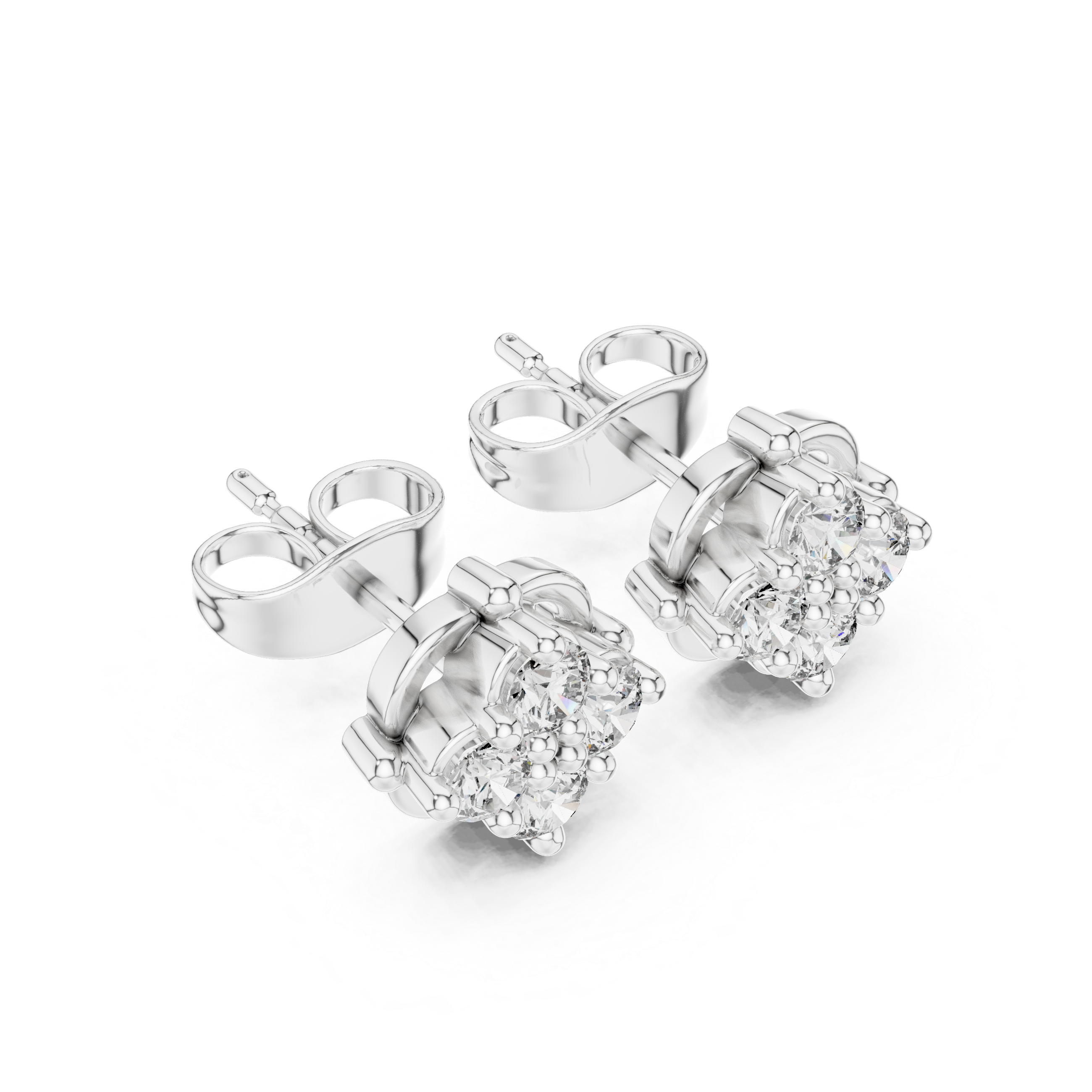 Rose Gold Square Quad Diamond Cluster Stud Earrings