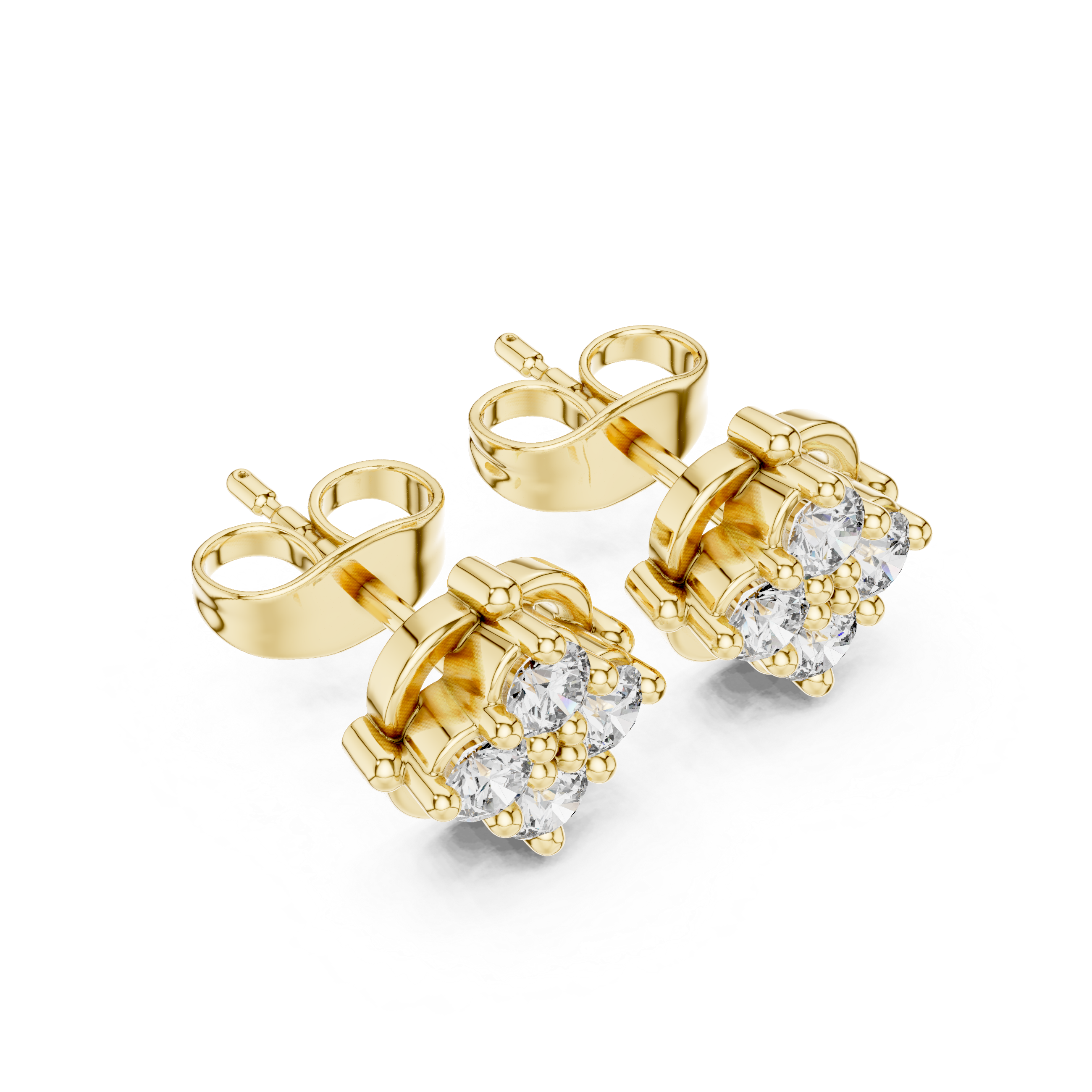 Rose Gold Square Quad Diamond Cluster Stud Earrings