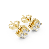 Rose Gold Square Quad Diamond Cluster Stud Earrings