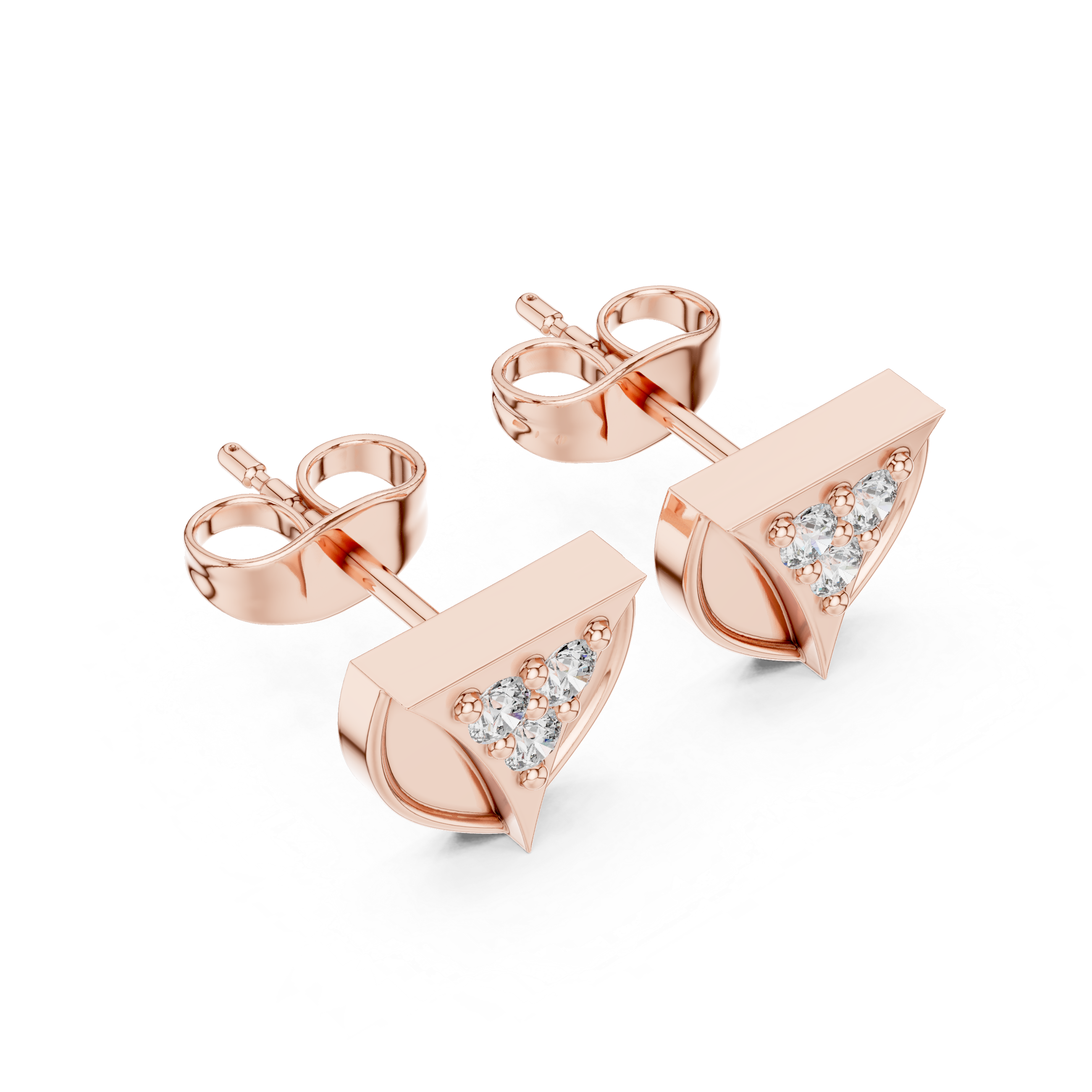 Rose Gold Geometric Triangular Shield Diamond Cluster Stud Earrings