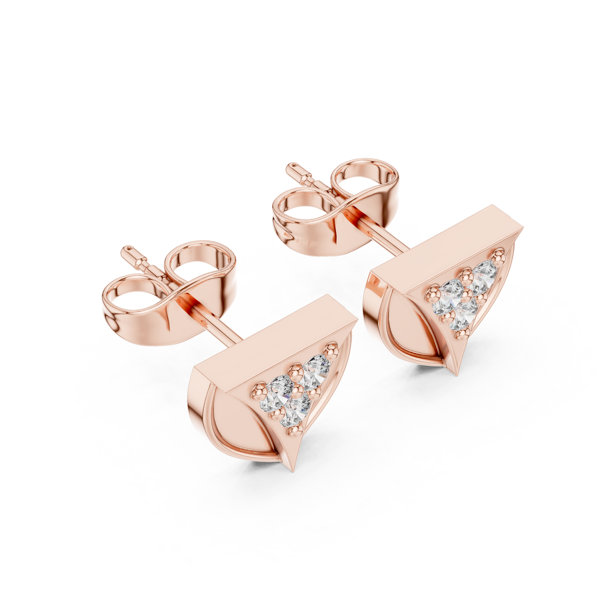 Rose Gold Geometric Triangular Shield Diamond Cluster Stud Earrings
