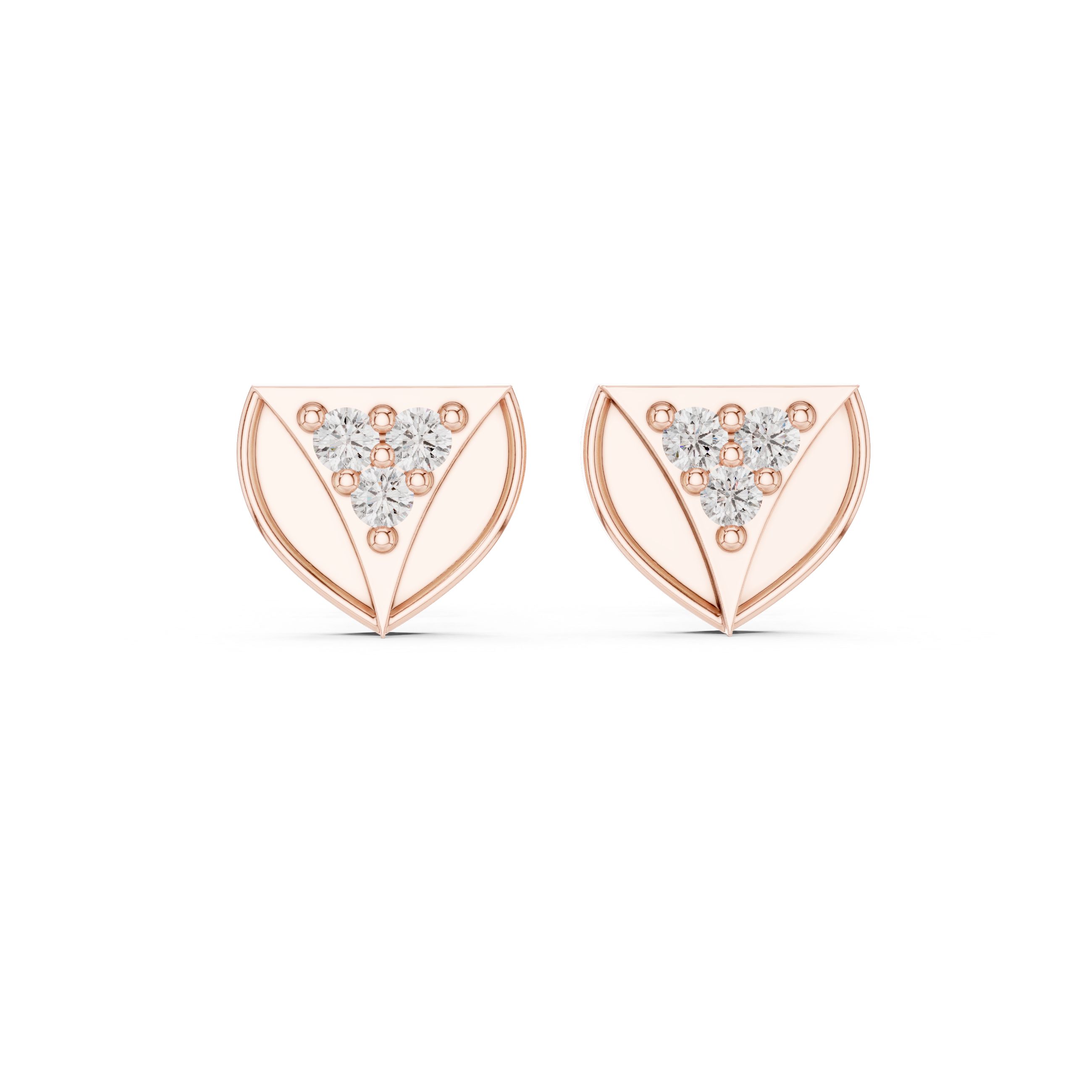 Rose Gold Geometric Triangular Shield Diamond Cluster Stud Earrings