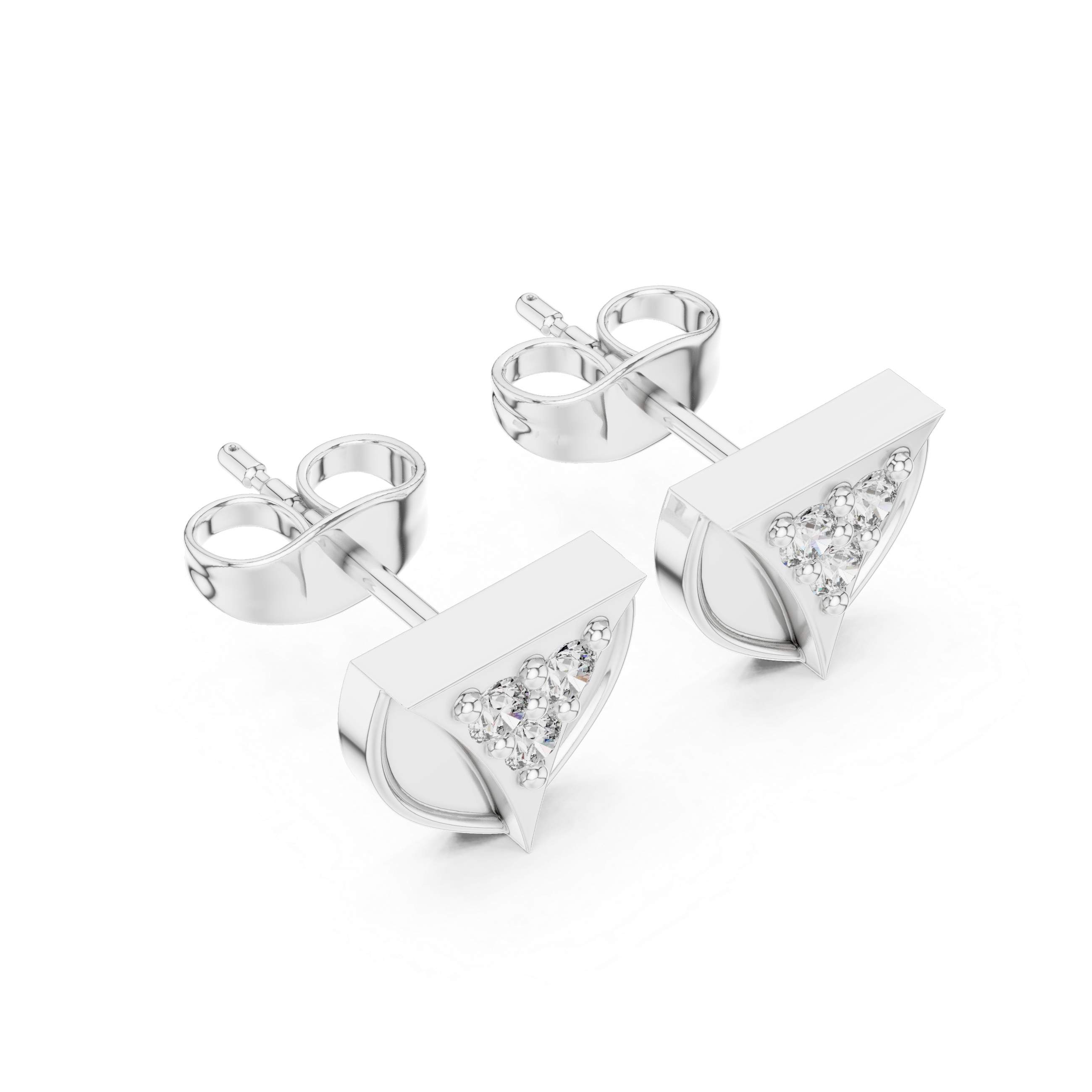 Rose Gold Geometric Triangular Shield Diamond Cluster Stud Earrings