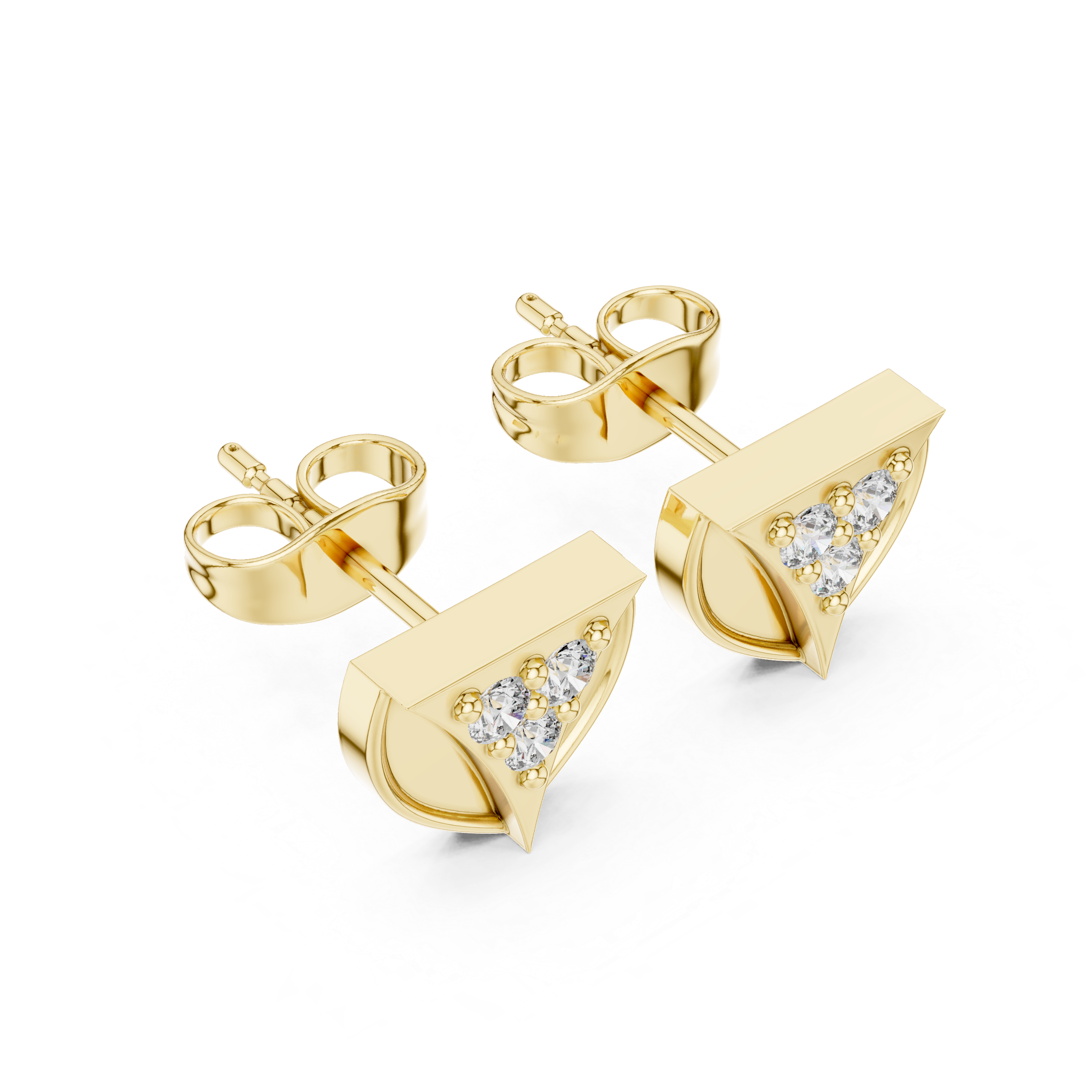 Rose Gold Geometric Triangular Shield Diamond Cluster Stud Earrings
