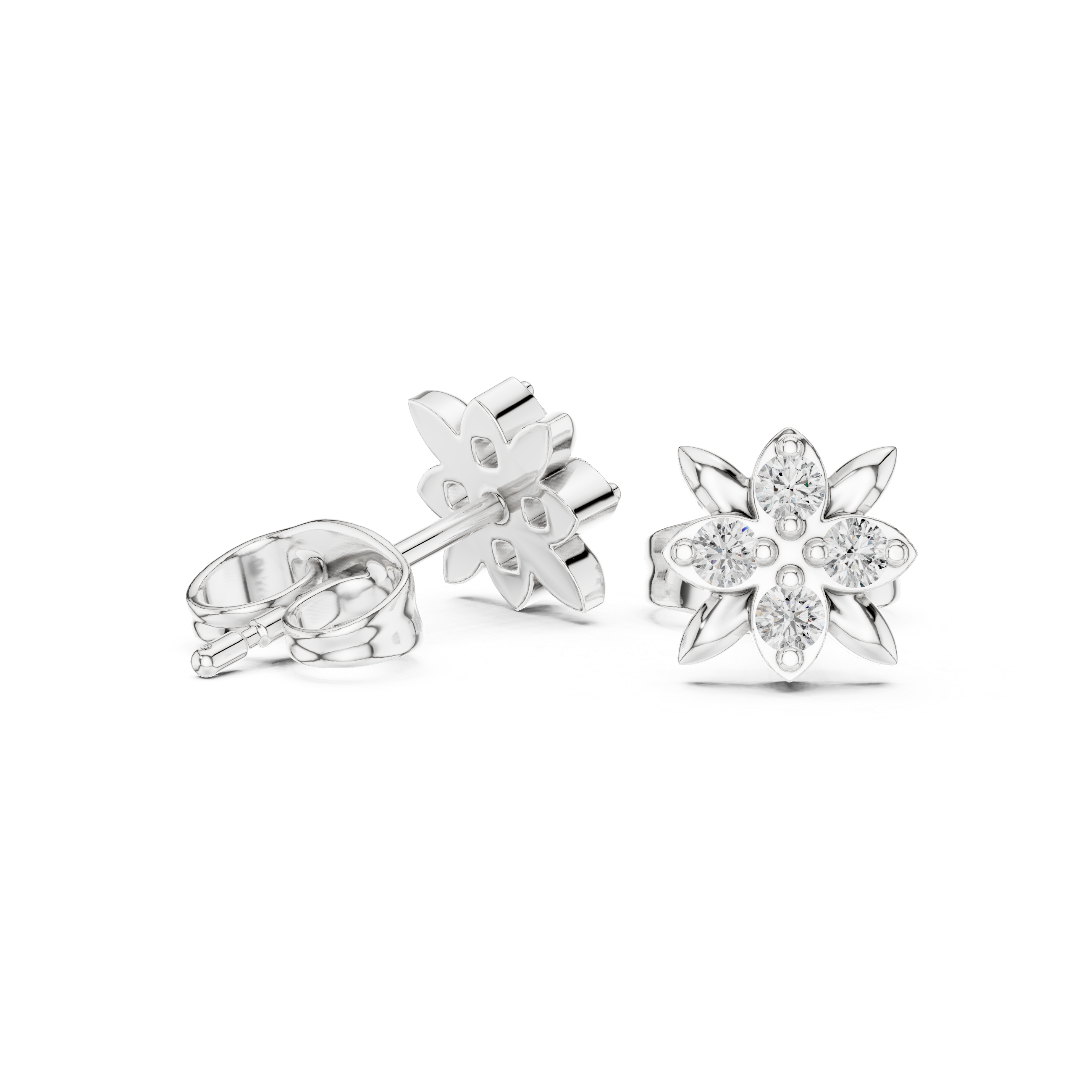 Rose Gold Butterfly Floral Diamond Cluster Stud Earrings