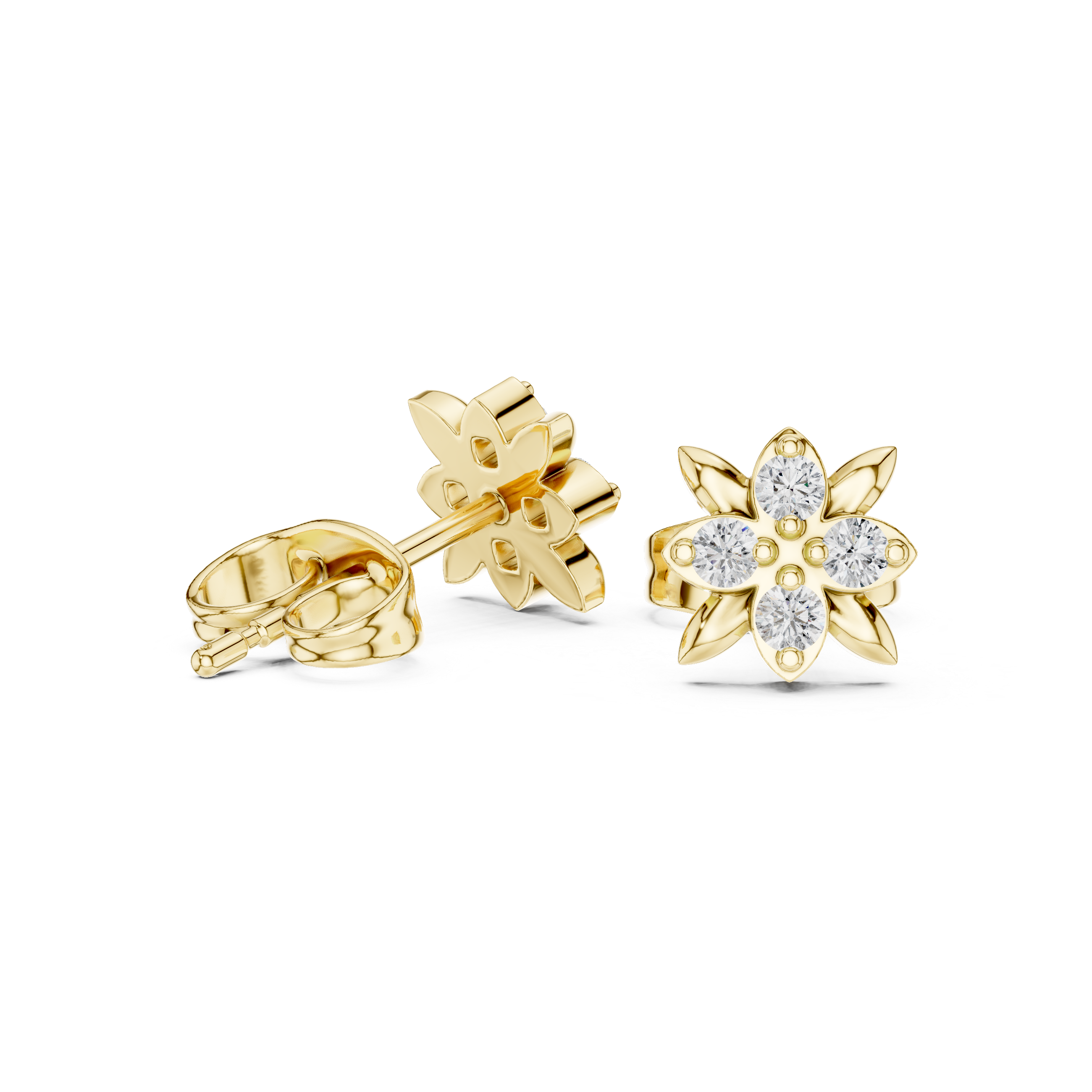 Rose Gold Butterfly Floral Diamond Cluster Stud Earrings