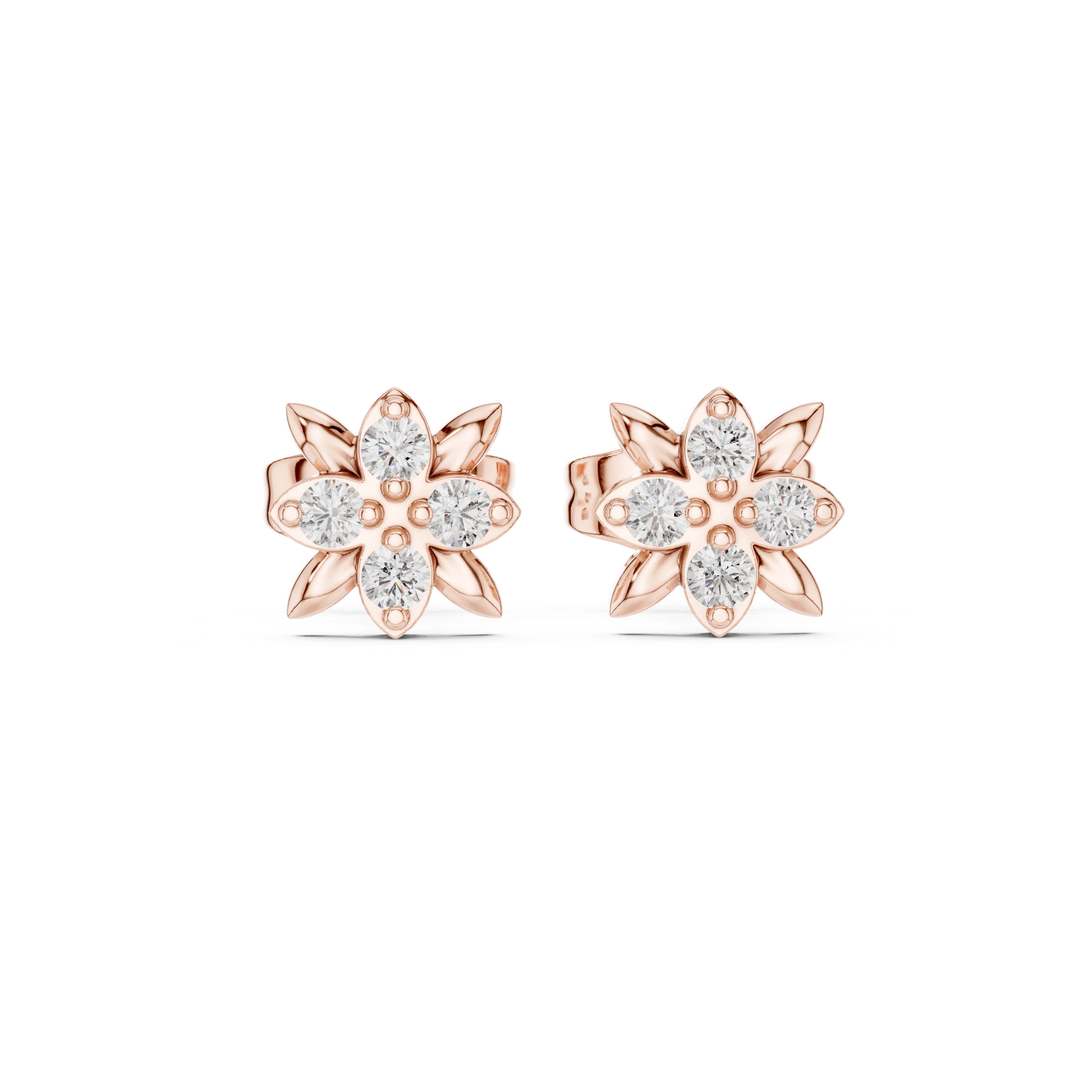 Rose Gold Butterfly Floral Diamond Cluster Stud Earrings