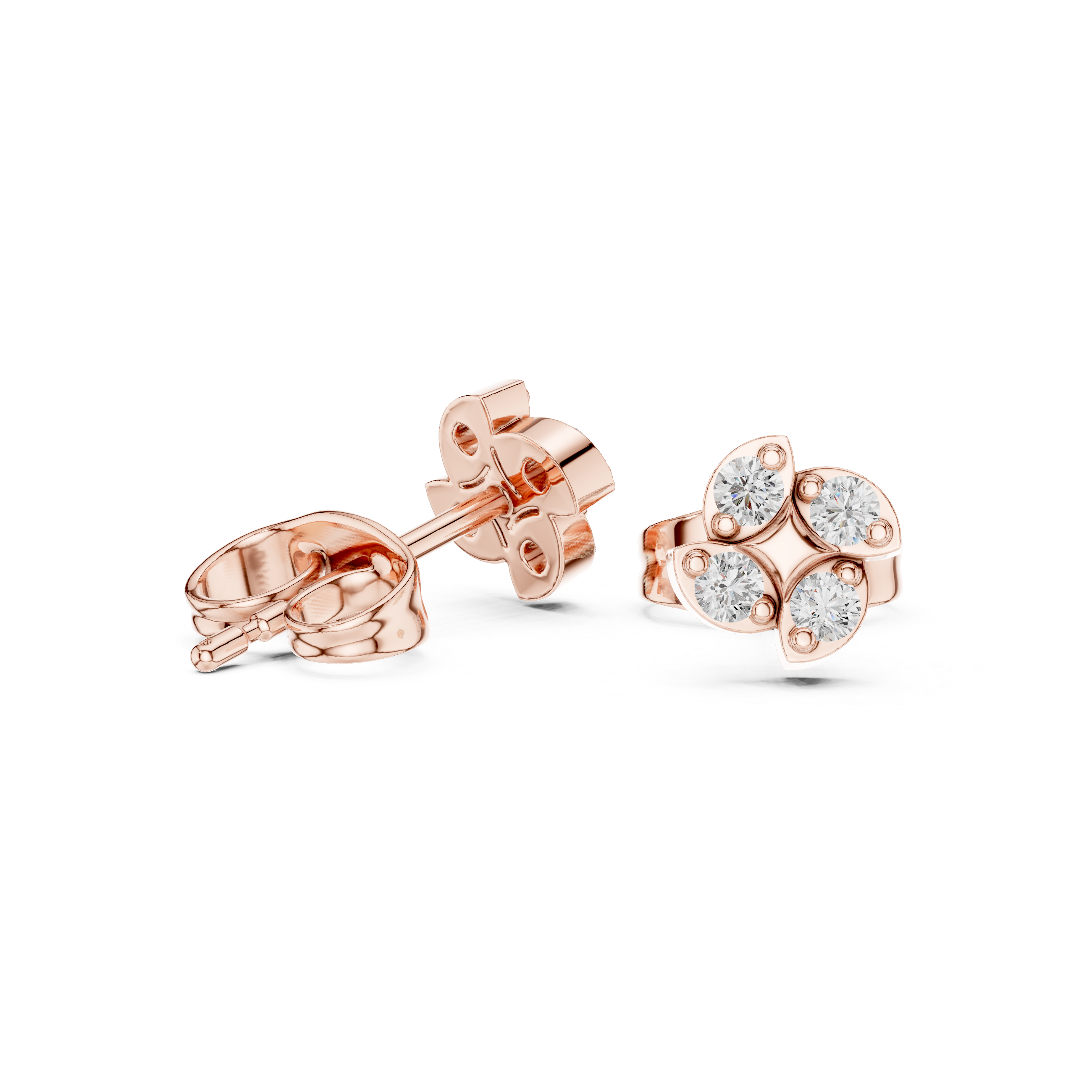 Rose Gold Pinwheel Swirl Floral Diamond Cluster Stud Earrings