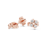 Rose Gold Pinwheel Swirl Floral Diamond Cluster Stud Earrings
