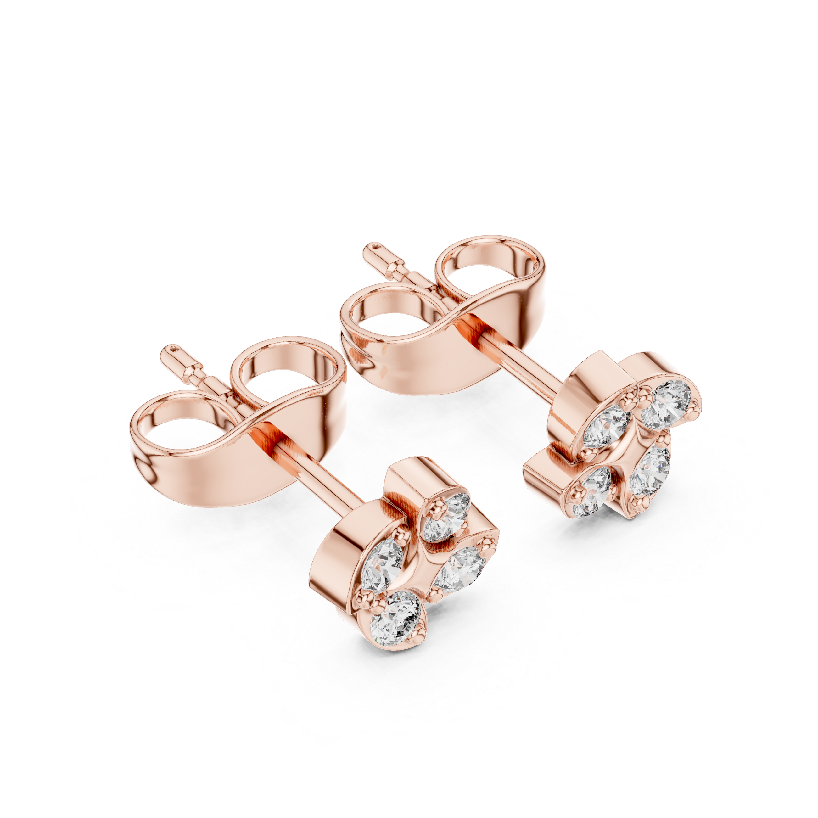 Rose Gold Pinwheel Swirl Floral Diamond Cluster Stud Earrings