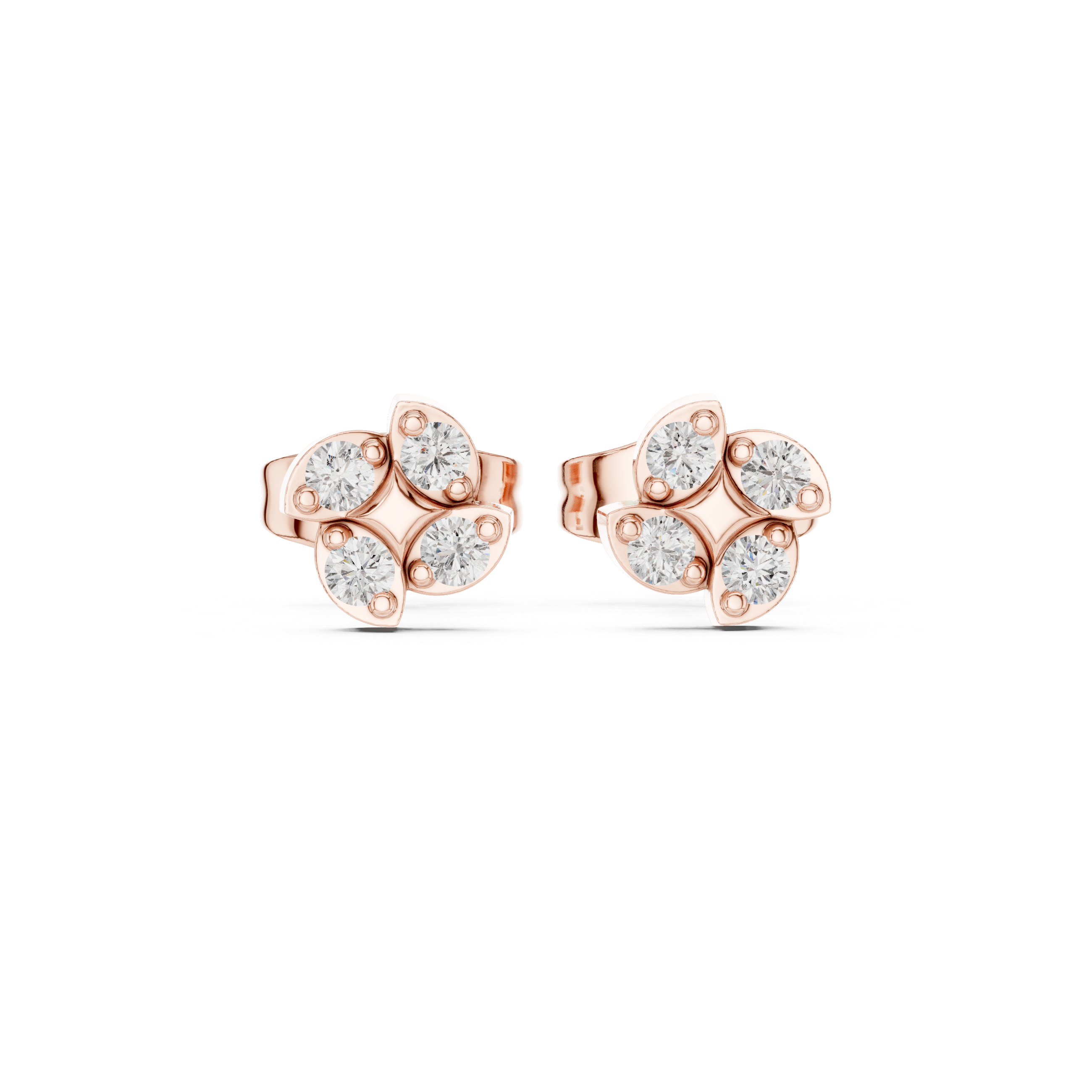 Rose Gold Pinwheel Swirl Floral Diamond Cluster Stud Earrings