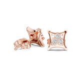 Rose Gold Concave Square Trio Diamond Cluster Stud Earrings