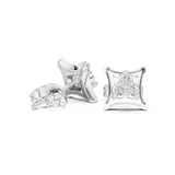 Rose Gold Concave Square Trio Diamond Cluster Stud Earrings
