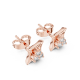 Rose Gold Concave Square Trio Diamond Cluster Stud Earrings