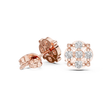 Rose Gold Round Floral Cross Diamond Cluster Stud Earrings