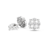 Rose Gold Round Floral Cross Diamond Cluster Stud Earrings