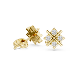 Rose Gold Geometric Cross Lattice Diamond Cluster Stud Earrings