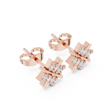 Rose Gold Geometric Cross Lattice Diamond Cluster Stud Earrings