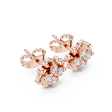 Rose Gold Vintage Scroll Swirl Diamond Cluster Stud Earrings