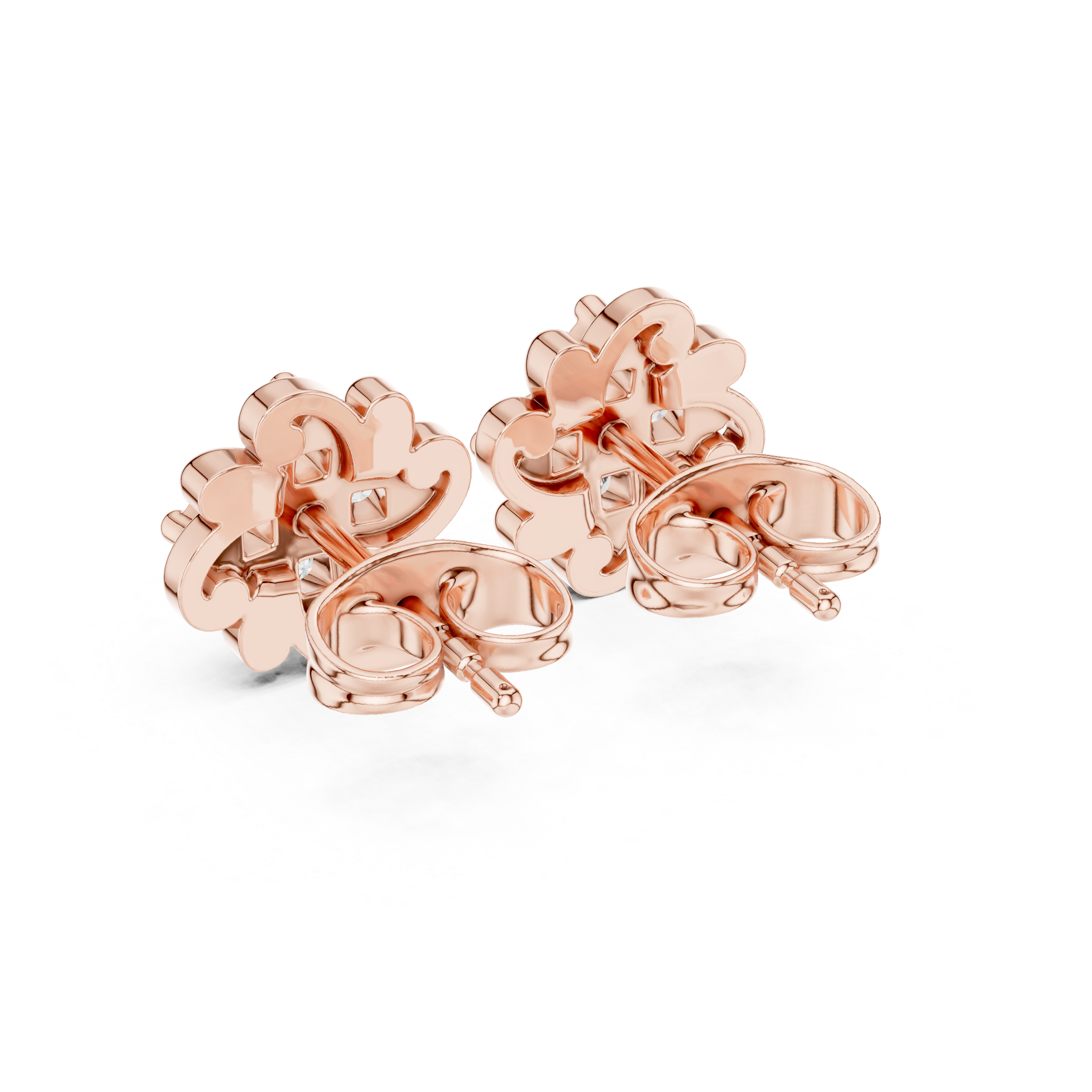 Rose Gold Vintage Scroll Swirl Diamond Cluster Stud Earrings