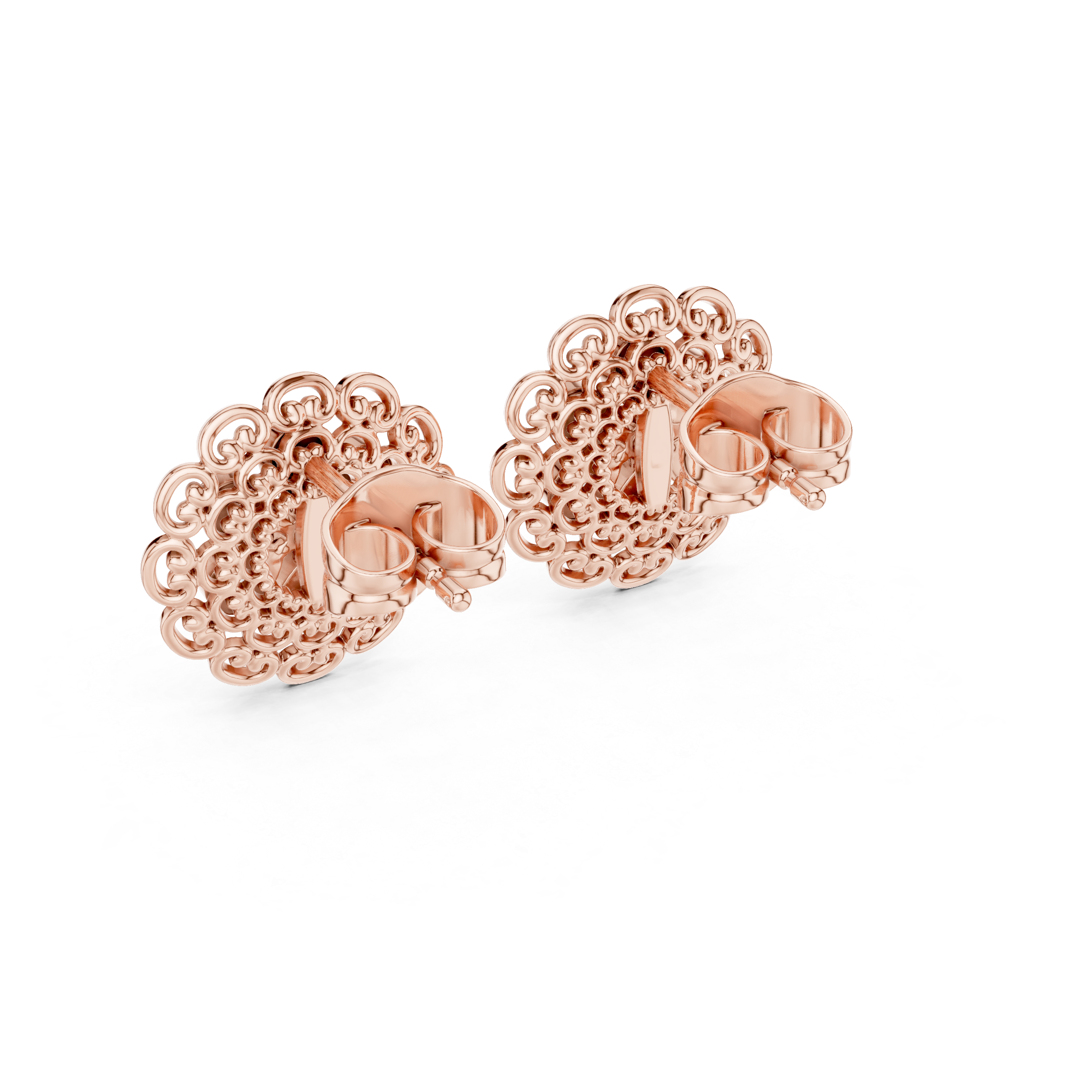 Rose Gold Royal Filigree Flower Diamond Mandala Stud Earrings