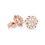 Rose Gold Blooming Floral Petal Diamond Cluster Stud Earrings