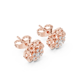 Rose Gold Blooming Floral Petal Diamond Cluster Stud Earrings