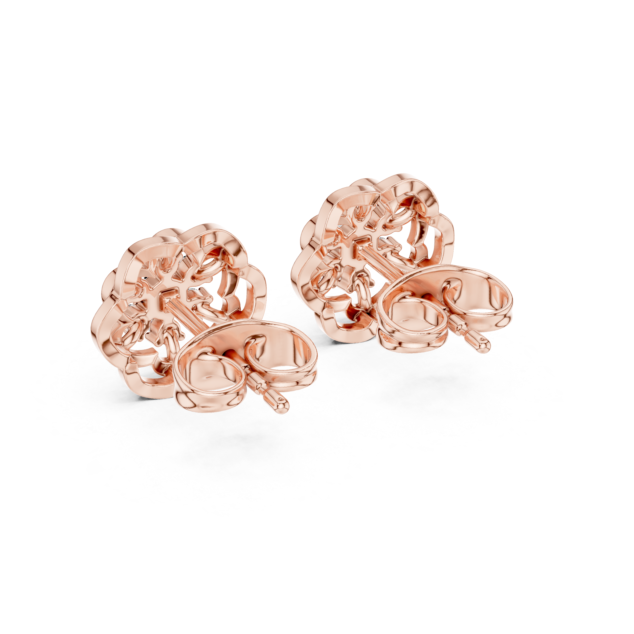 Rose Gold Blooming Floral Petal Diamond Cluster Stud Earrings