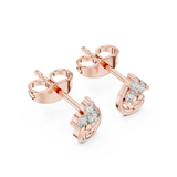 Rose Gold Swirl Wave Trio Diamond Cluster Stud Earrings