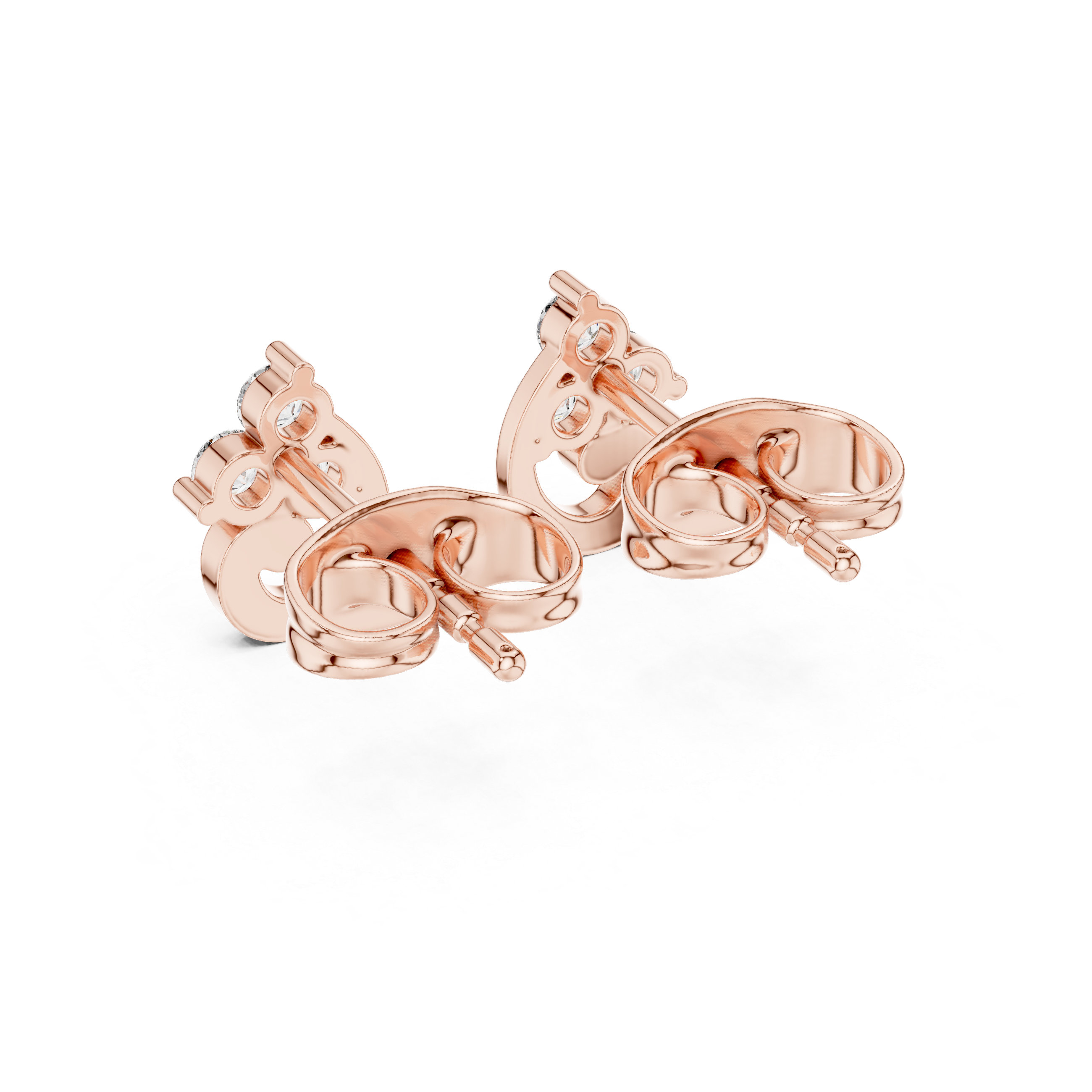 Rose Gold Swirl Wave Trio Diamond Cluster Stud Earrings